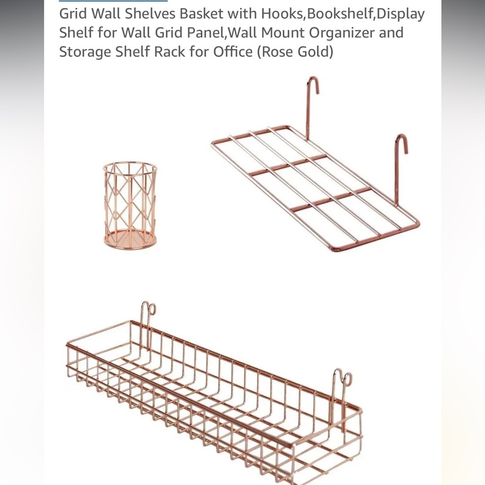 ✨Grid Wall Shelves Basket with Hooks,Bookshelf, with cup for pens (3 piece)